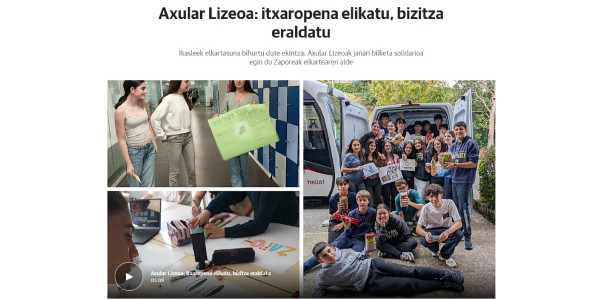 Publicación del proyecto de ayuda a la sociación Zaporeak elkarteari laguntzeko en el Diario Vasco